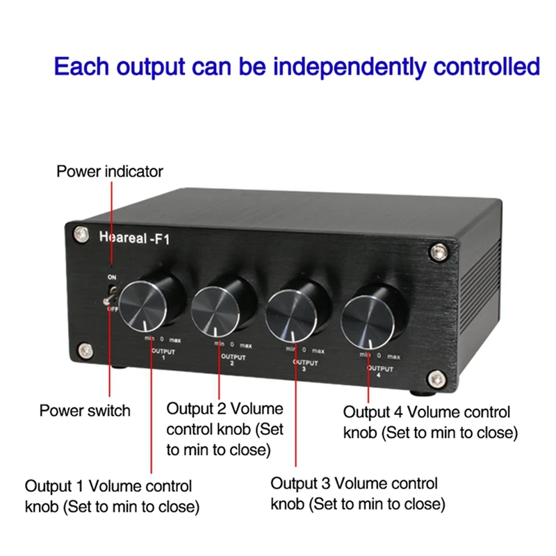 Heareal Signal Dual Channel Stereo Splitter 1 Input and 4 Output At the Same Time Output 4 Pre Headphone Amplifier EU Plug