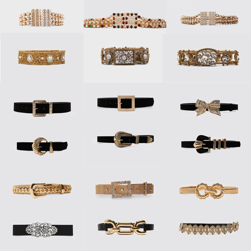 

11.11 New Unique Design Metal ZA Detailed Gold Metal Buckle Velvet Belt Women Accessories Faux Pearl Waist Belts Christmas Gifts