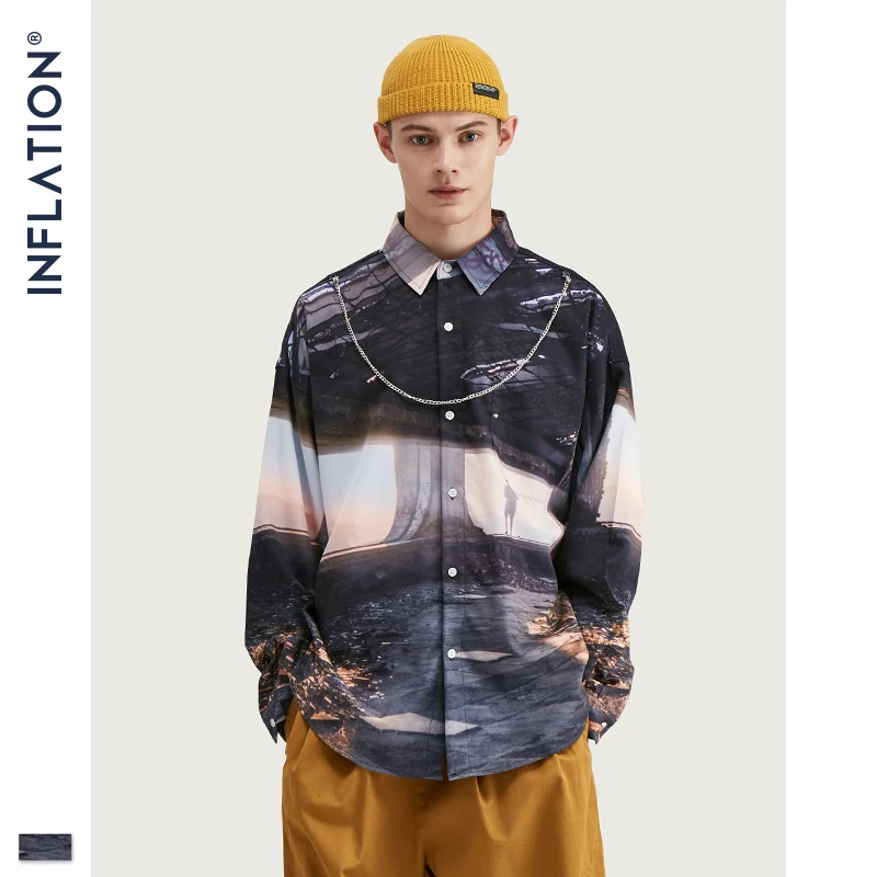 Инфляция цифровая печать мужская рубашка 2019 FW большой графический принт с