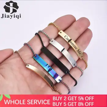 

Jiayiqi Customized Bracelets Engraved logo Name DIY Custom Stainless Steel Adjustable Bangle For Women Personalize Jewelry Gift