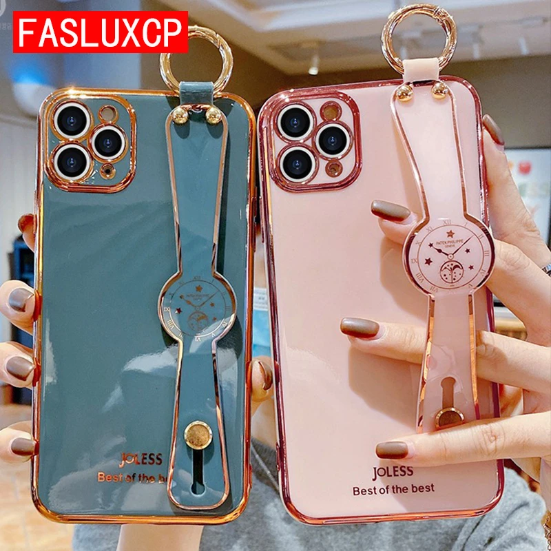 iphone 8 cardholder cases Luxury Plating Clock Wrist Strap Phone Holder Case for Cover iPhone 12 Pro Mini 11 Pro Max SE 2 6 7 8 Plus X XR XS Soft Fundas iphone 8 cardholder cases