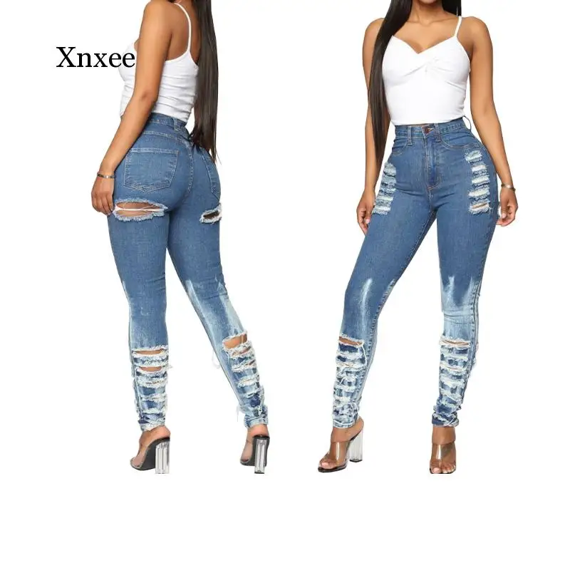 High Waist Ripped Butt Destroyed Jeans 