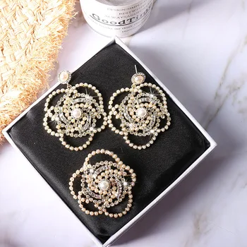 

trendy design crystal pearl flower earring jewelry for women party wedding