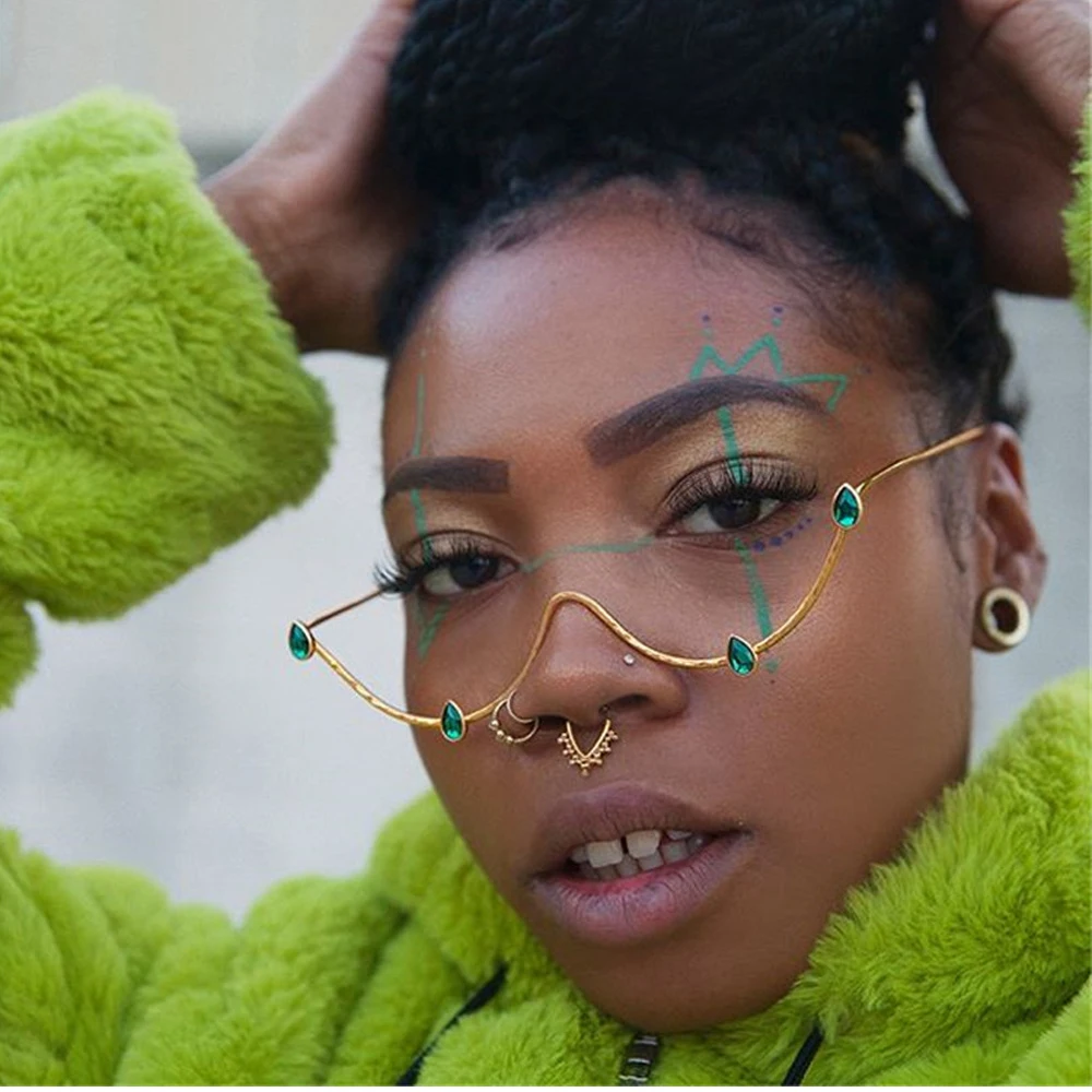 

Red Green Jewelry Diamond Glasses Frame Rhinestone Line Frame Unique Sunglasses Decoration Water Drop Lensless Chic Eyewear 2020