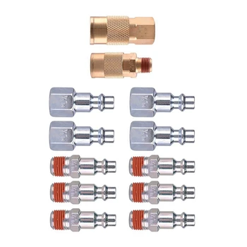 

12Pcs Quick Coupler Set 1/4 Inch NPT Male And Female Quick Connector Kit Air Hose Coupling