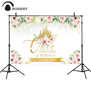 

Allenjoy Pink flowers Backgrounds castle Leaves decoration girl Party Backdrop Golden Banner Baby Shower Happy Birthday Photocal