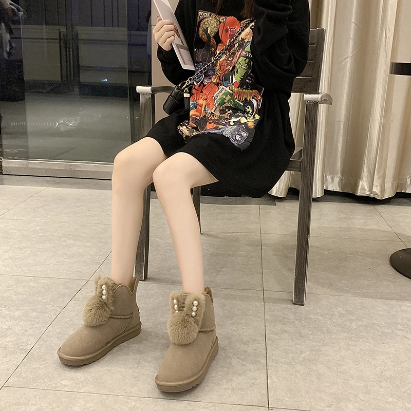 Black Pink Khaki Winter Snow Boots for Women Plus Plush Keep Warm Cute Rabbit Ear Fluffy Furry Ankle Boots Women