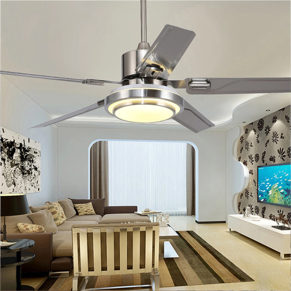 

5 Blades Ceiling Fan light with remote control Brushed Nickel Fans 42 48 52 inch 110v 220v good sleep silent Indoor fan lamp
