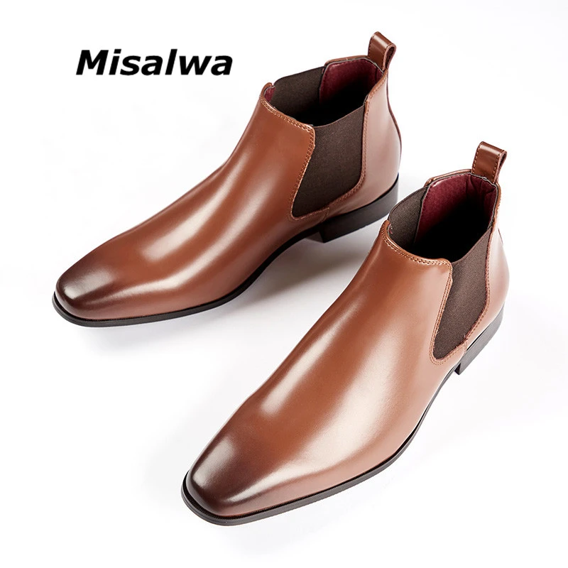 cuero elegantes y sencillas hombre, Botines Chelsea británicos de Punta larga y punta cuadrada, formales de negocios Misalwa de lujo para primavera|Botinas| - AliExpress