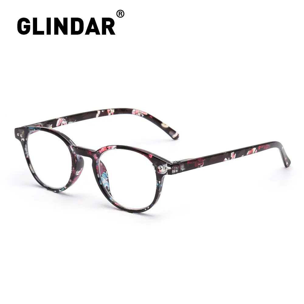 

Round Floral Print Women Blue Light Blocking Reading Glasses Vintage Spring Hinge Magnifier Diopter Presbyopic Reading Glasses