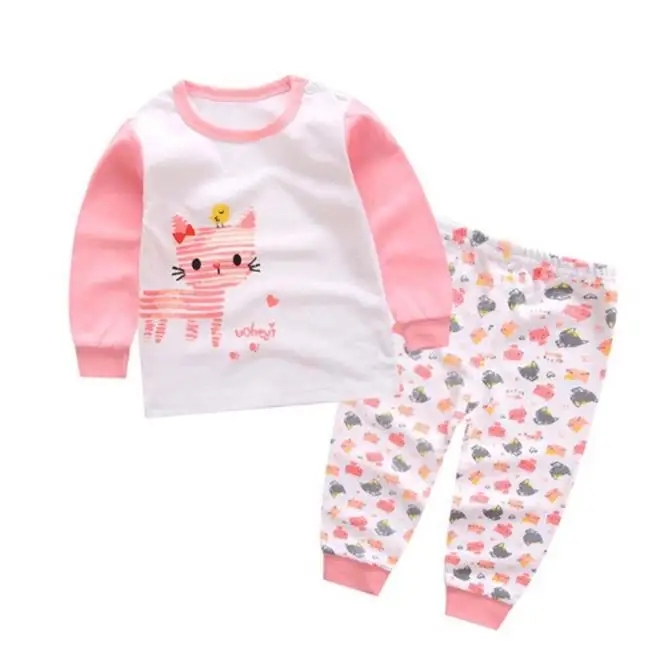 Высококачественный комплект одежды из хлопка для малышей, Детский комплект из 2 предметов для маленьких мальчиков и девочек, с принтом «Hello kitty», Лидер продаж, розовый, для 0-6 лет - Цвет: 11