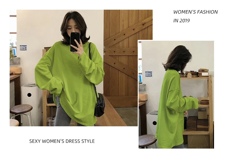 2021 spring Solid Simple oversized tshirt harajuku long T Shirt Women kawaii T-shirts Women 90s White yellow long Sleeve Tops