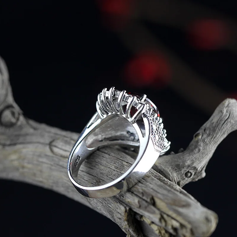 Uglyless Exaggerated Big Size Real Silver Rings for Women Faceted Garnet Adjustable Open Ring Solid 925 Silver Fine Jewelry R990