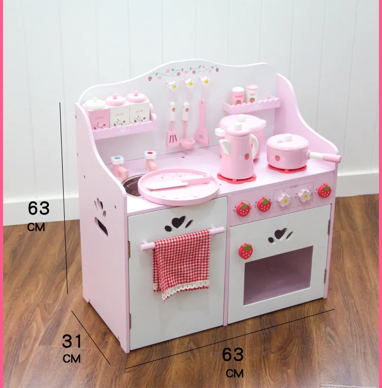 

New Style Strawberry Model Apron Kitchen Set Children Play House Cutting GIRL'S Wooden Cooking Toy