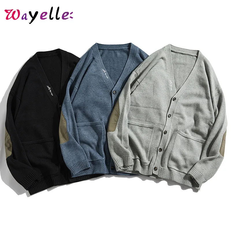 

Men Sweater 2019 Warm V-Neck Cardigan Fall Sweater Men Casual Simple Knitted Sweaters Single Breasted Japanese Men Sweaters