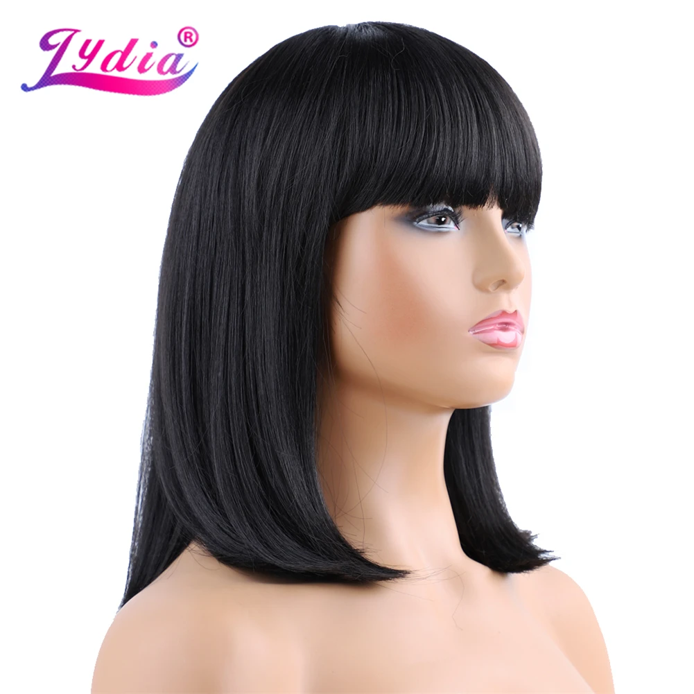 

Lydia Synthetic Wigs For Women 100% Kanekalon Natural Black 1B# Bob Wig 14 Inch Heat Resistant With Free Side Bang