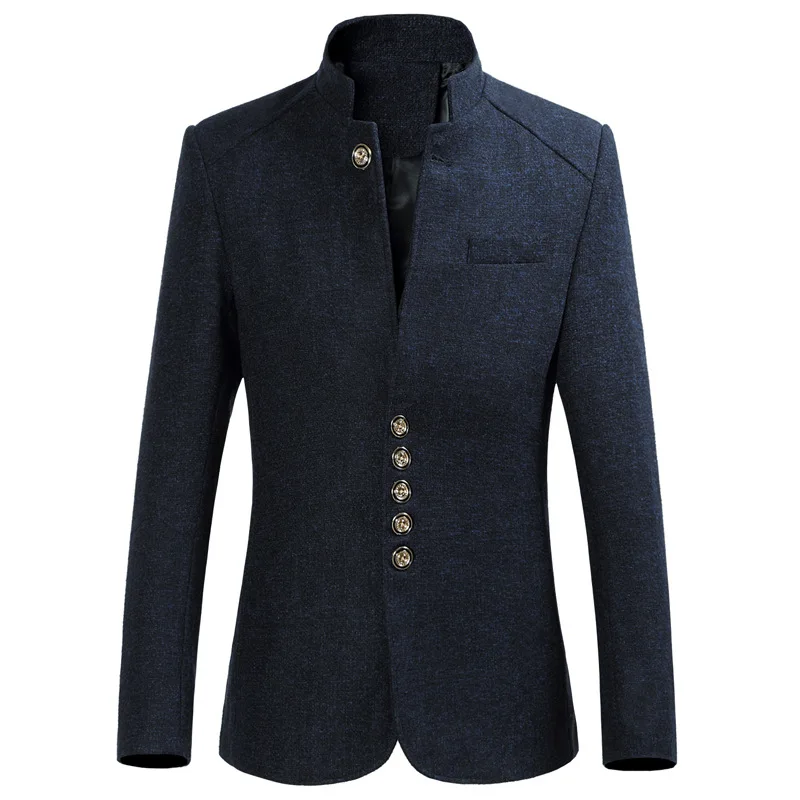 

Autumn New Style Sun Yat-sen Costume Large Size Slim Fit Stand Collar Single-Row Multi-Grain Buckle Men's Suit 9801