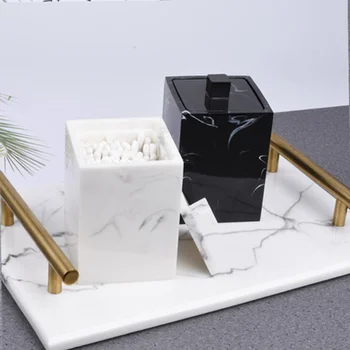 

Marble Storage Box Creative Cotton Swab Box Toothpick Toothpick Container Make Up Cotton Pad Holder Desktop Organizer Candy Jars