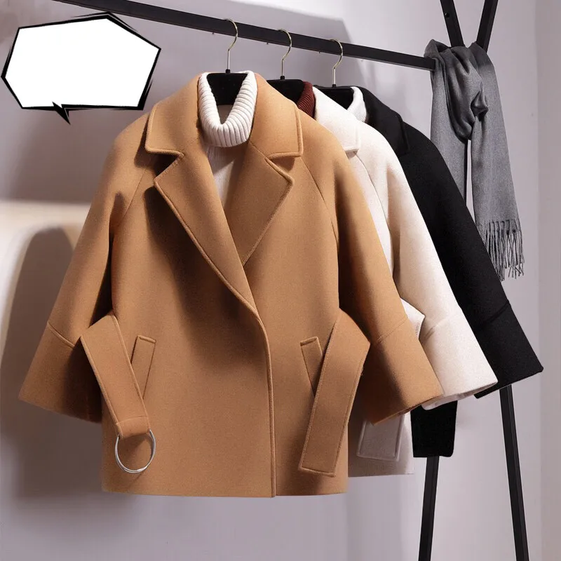Autumn Winter Wool Blends Coat Runway Fashion Beige Thick Warm Woolen Jackets High Quality Women's | Женская одежда