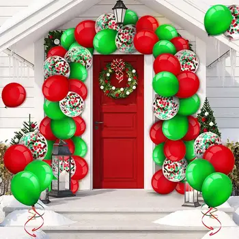 

129 PCS Christmas Balloons Arch Garland Kit, Include Red Green Balloons, Balloon Strip Tape, Adhesive Dots for Christmas Party