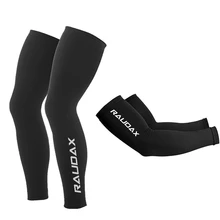Raudax-Calentadores de piernas del equipo profesional, protección UV negra, para ciclismo, transpirable, para correr, bicicleta de montaña, 2021