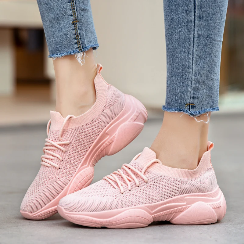 

Trend Thick Sole Women Running Shoes Breathable Sneakers Soft Female Sport Shoes Outdoor Rubber Ladies Walking Shoes Women Pink