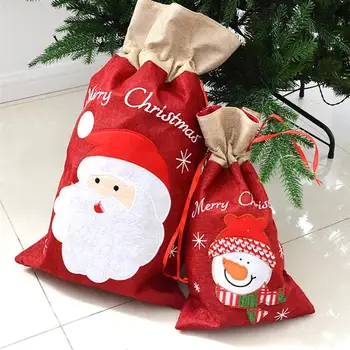 

Christmas Gift Drawstring Bag Linen Bag Candy Treat Bag Party Favor Candy Bag Large Snowman