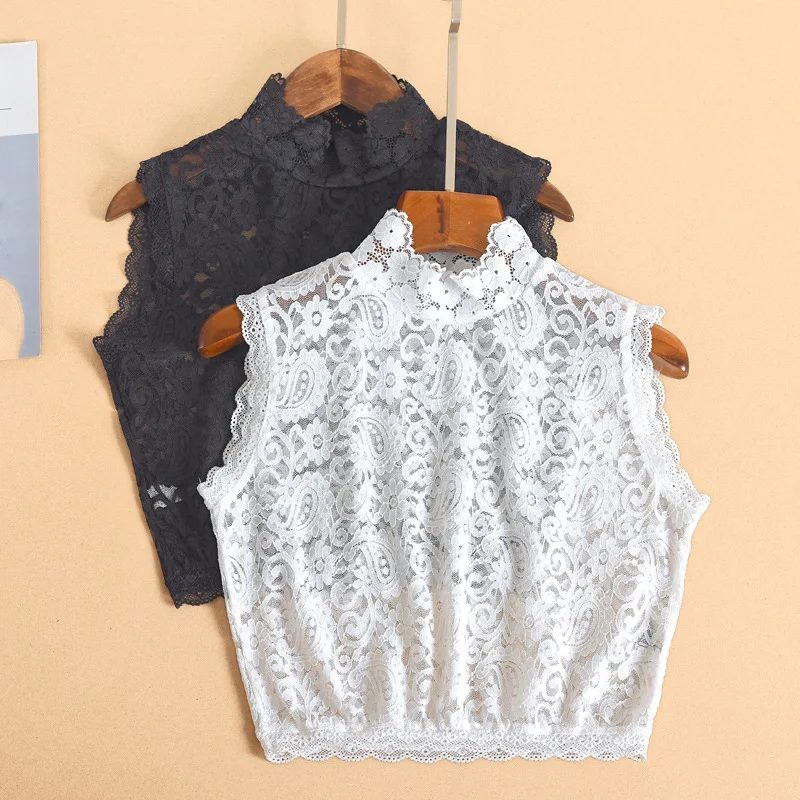 

New Korean Lace Flower Embroidery Shirt Detachable Collar for Women Stand Fake Collar Half Shirt Blouse Tops Female Decor