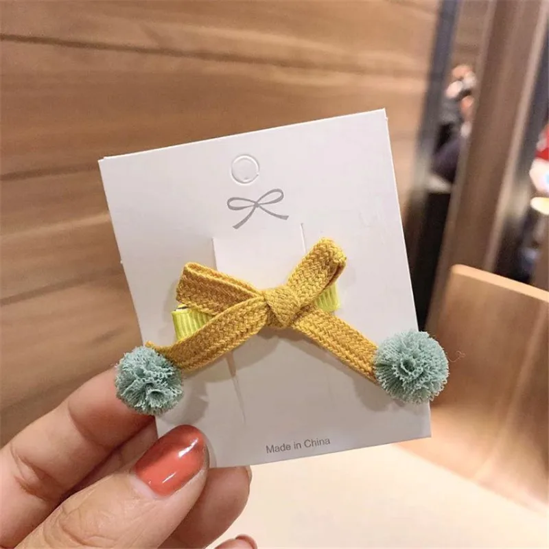 yellow 5 шт./лот, новинка, однотонные заколки для волос с бантом, помпоны, заколки для волос ручной работы с бантом, модный головной убор, аксессуары для волос принцессы - Цвет: yellow