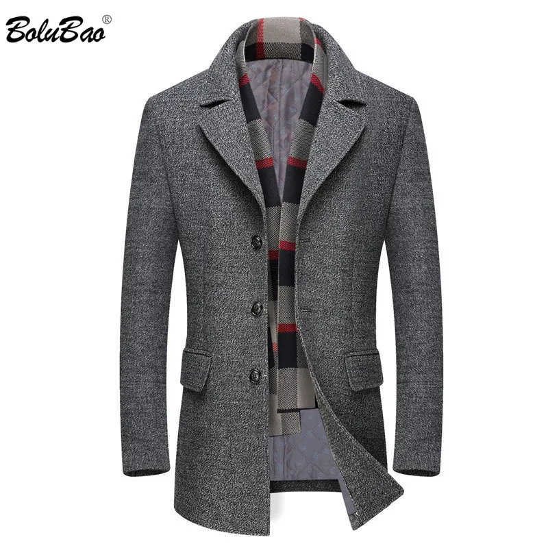 

BOLUBAO Brand Men Wool Blends Coats Winter New High Quality Thick Warm Men's Wool Coats Male Luxurious Wool Blends Coat (Scarf)