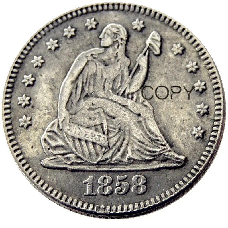 США 1858 P/O/S сидя свободы кватер доллар Посеребренная копия монеты