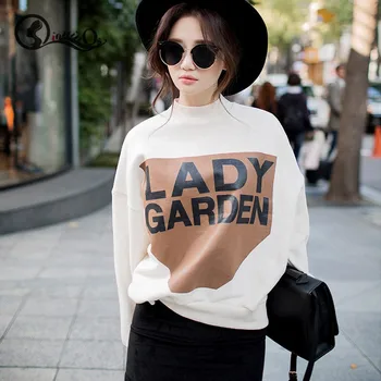 

Autumn Winter Tops For Women 2019 New Letter Print Thick Sweatshirt Turtleneck Batwing Sleeve Fashion Plus Size Tops