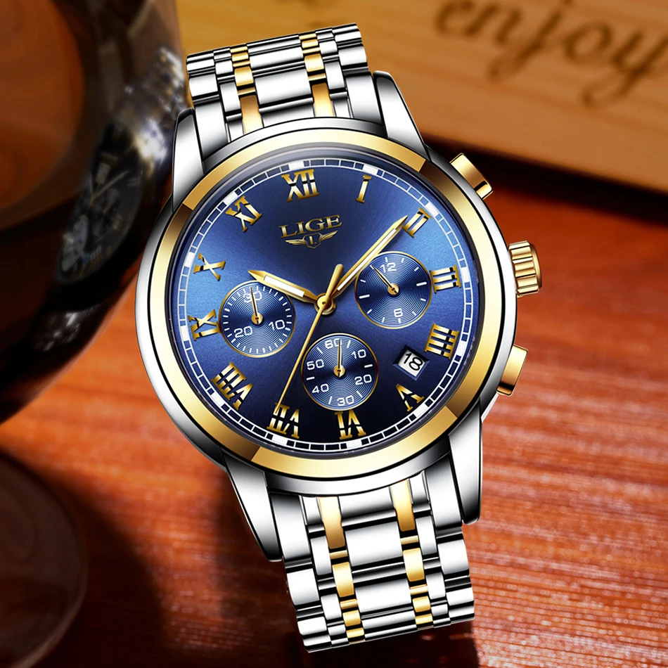 2022 yeni saatler erkekler lüks marka LIGE Chronograph