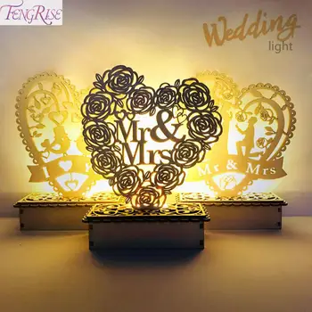 

FENGRISE Wooden Wedding Ornaments LED Light Bridal Mr&Mrs Wedding Decoration Table Wedding Party Decoration Favor Supplies