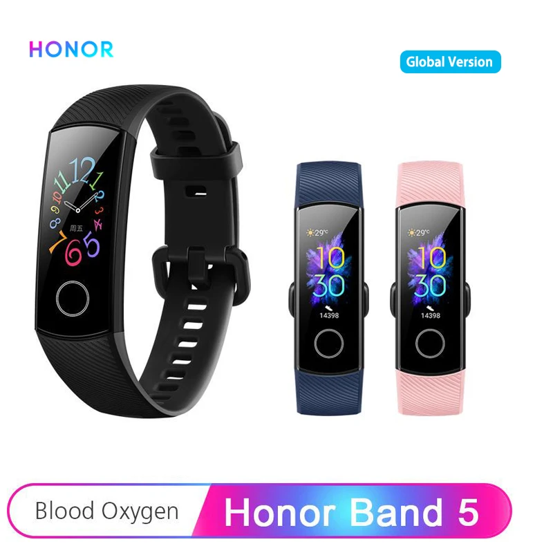 Preise Huawei Honor Band 5 Smart Band Globale Version AMOLED 0,95 Touchscreen 5ATM Blut Sauerstoff Herz Rate Erkennen Smart Armband