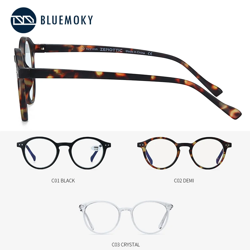 BLUEMOKY, круглые очки для чтения, винтажные прозрачные очки для глаз, дальнозоркость, анти-синий светильник, очки для чтения, унисекс, очки, Новинка BT4203B