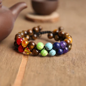 

BALIBALI 8mm 7 Chakra Energy Bracelet Handmade Natural Stone Double Layer Bead Braceley Healing Yoga Reiki Bracelet