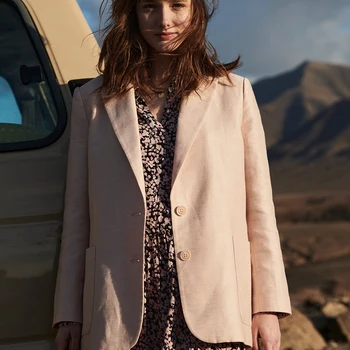 

Linen Suit Pink Jacket Womens Autumn Spring Casual Elegant Pocket Buttons Long Sleeve Office Lady Blazer Women Coat 2020 Clothes