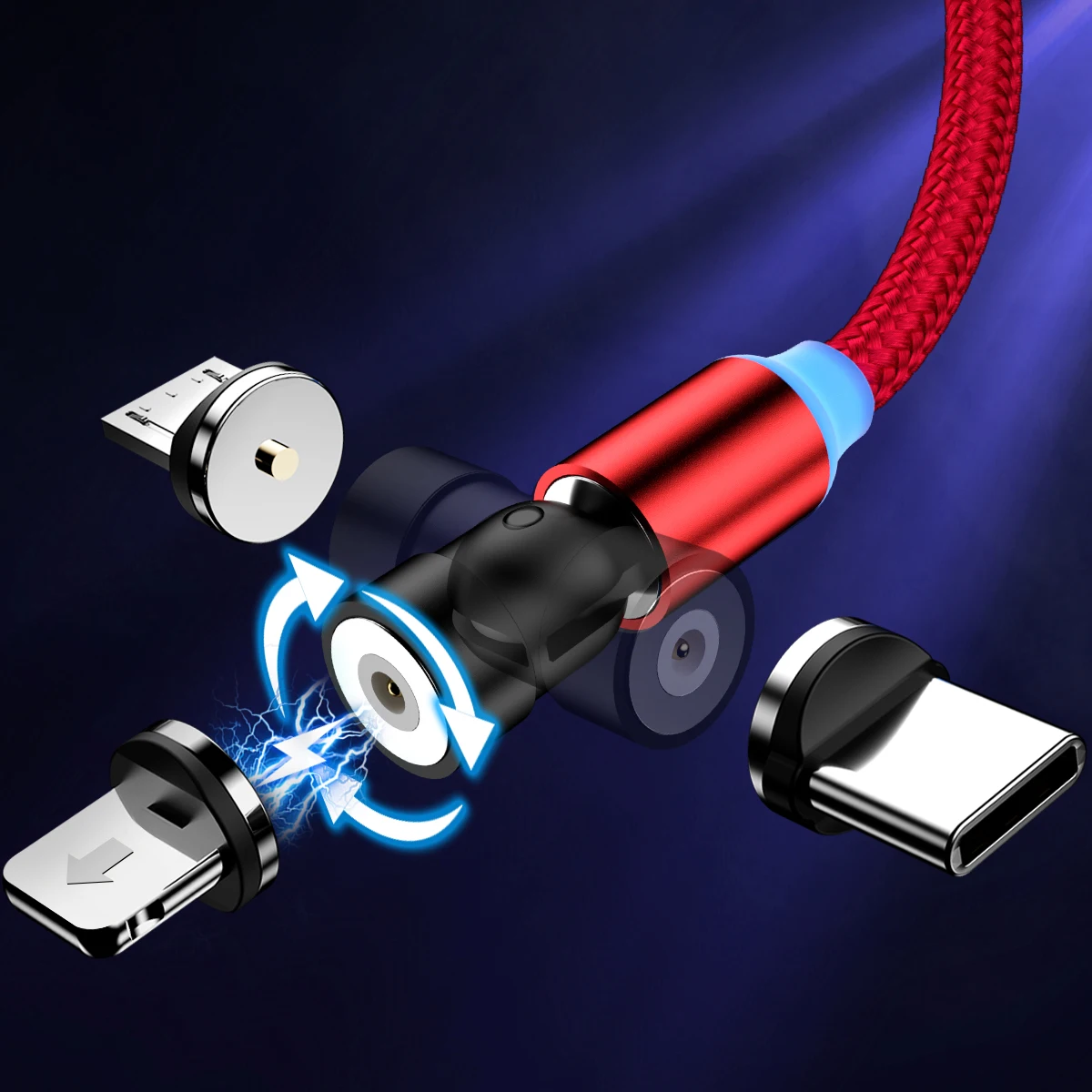 Магнитный кабель FONKEN Micro Type C USB Магнитная Зарядка вращающийся на 540 градусов