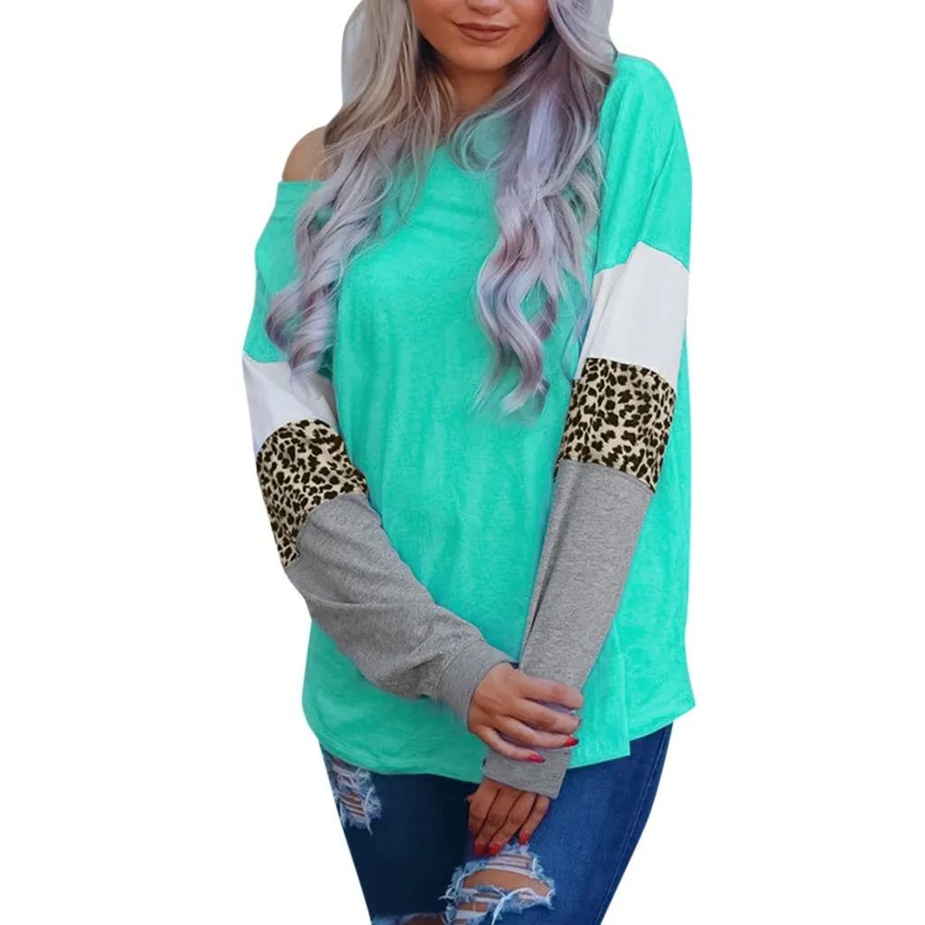 

Women's Leopard Print Blouse Patchwork O Neck Top Long Sleeve Tops Women's Loose Spring Blouses Casual Loose For Autumn Tops BL#