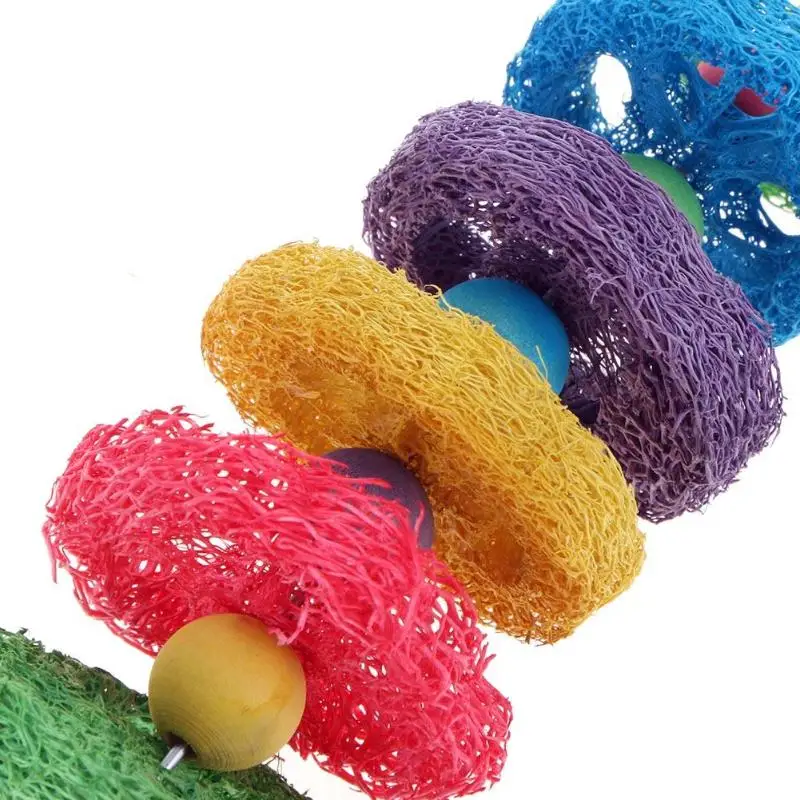 Pet Parrot Loofah Chew Biting Toy Squirrel Bird Molars Swing Toy Cage Decor