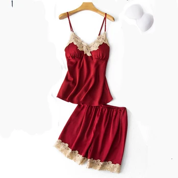 

V-Neck Sleeveless Pajamas Suit Womens Negligee Suspender Top Short Pants Nightgown Sleep Set Summer Robes Sleepwear Sleepshirts