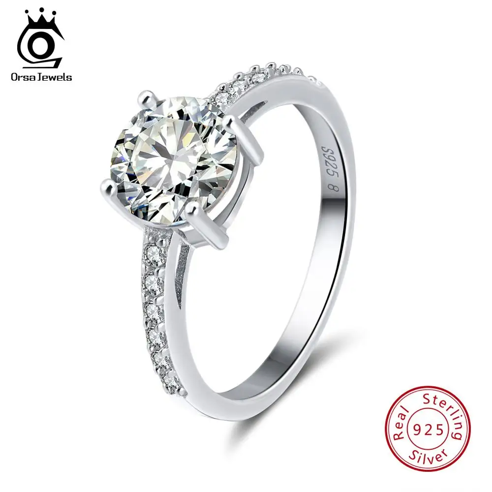 ORSA JEWELS Настоящее 925 пробы Серебряное женское кольцо AAA блестящее кубическое циркониевое зубчатое женское роскошное свадебное кольцо ювелирное изделие SR56