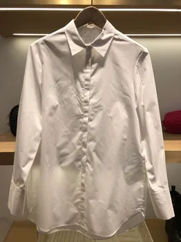 

Women Shirt New Temperament Simple Lapel Solid Color Wild Long-sleeved Cotton Shirt Women