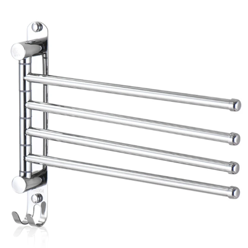 

Towel Bar Stainless Steel Rotating Towel Rack Bathroom Kitchen Wall-Mounted Towel Polished Rack Holder Hardware Accessory 4 Pole