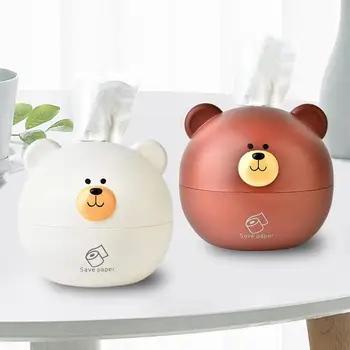 

Cute Bear Design Paper Towel Tissue Box Roll Paper Storage Case Round Shaped Tissue Box Container Car Desktop Napkin Holder
