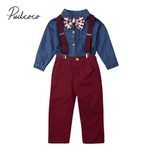 Коллекция года, весенне-осенняя одежда для малышей 2 предмета, футболка для маленьких мальчиков топы, комбинезон, джинсовые штаны, одежда, костюм 2-7T