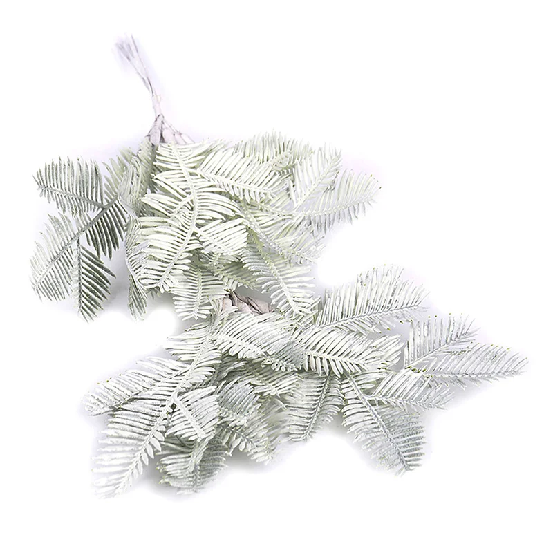 6 шт. Белые сосновые листья, букет, искусственные пластмассовые растения на зиму, год, домашний декор, 10,5 см