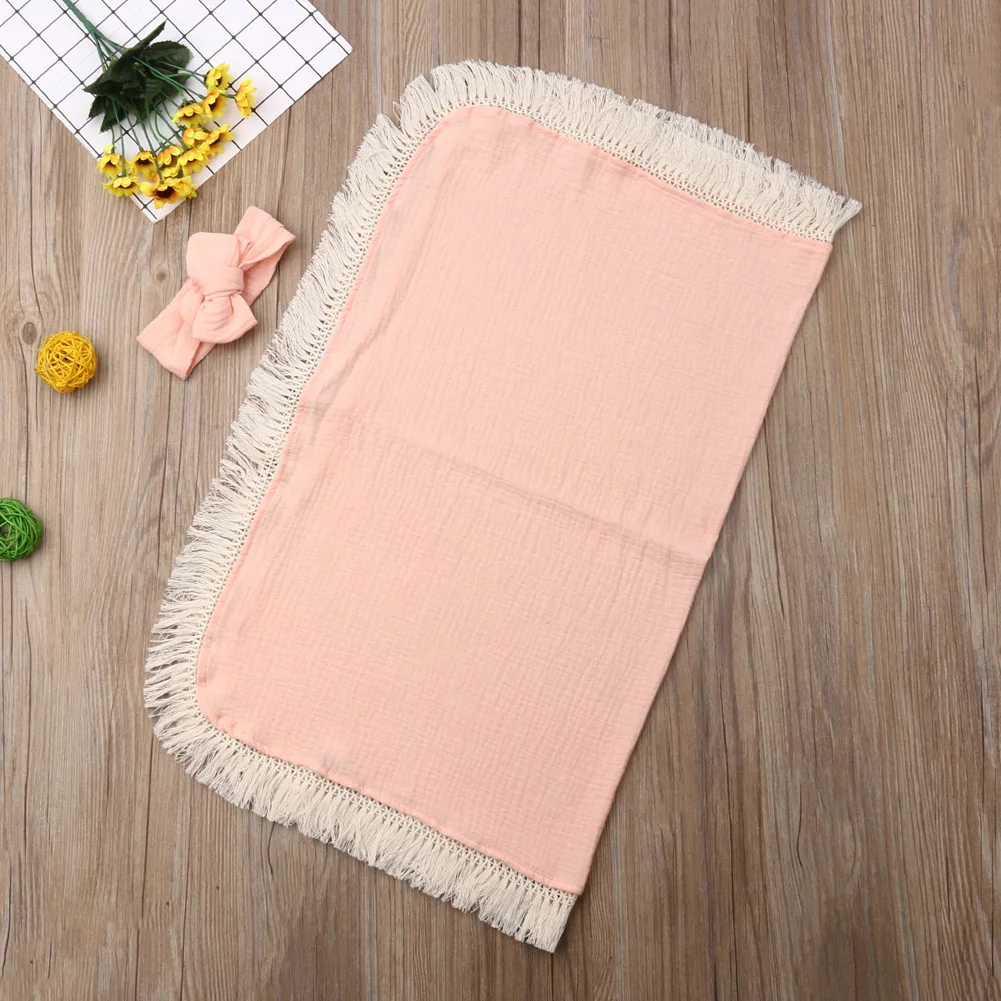 Пеленка для новорожденных мальчиков и девочек, винтажная пеленка с кисточками, однотонное мягкое одеяло из хлопка