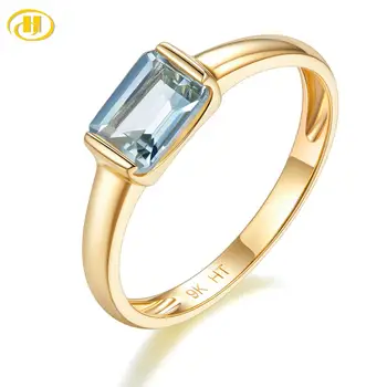 

Hutang 9K Solid Yellow Gold Engagement Ring 0.8ct Natural Aquamarine Rings Fine Bridal Gemstone Jewelry for Women's Gift New